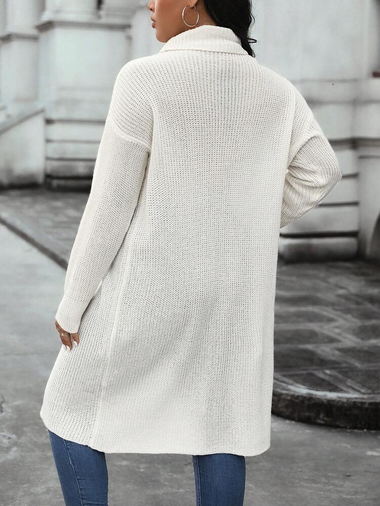 Women's Plus Size Solid Color High Neck Drop Shoulder Split Hem Sweater Knit Pullover Fall Winter Sweater