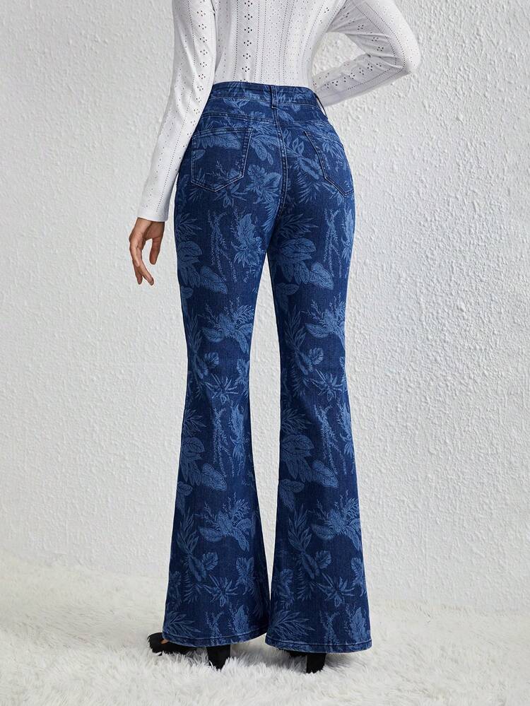 Stylish, Elegant, Vintage Printed, Elastic Women'S Jeans