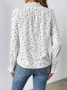 SHEIN Clasi Của phụ nữ In Trái tim Nút Lên Áo sơ mi - trắng - Xem 2