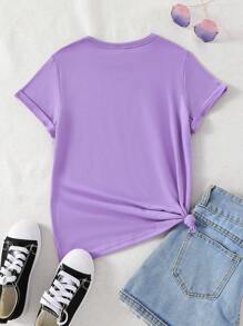 SHEIN Tween Girl Short Sleeve Round Neck T-Shirt, Summer Fashion Tops - Purple - View 2