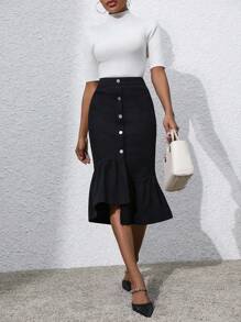 Allurite Màu thuần Váy Mermaid - màu đen - Xem 5