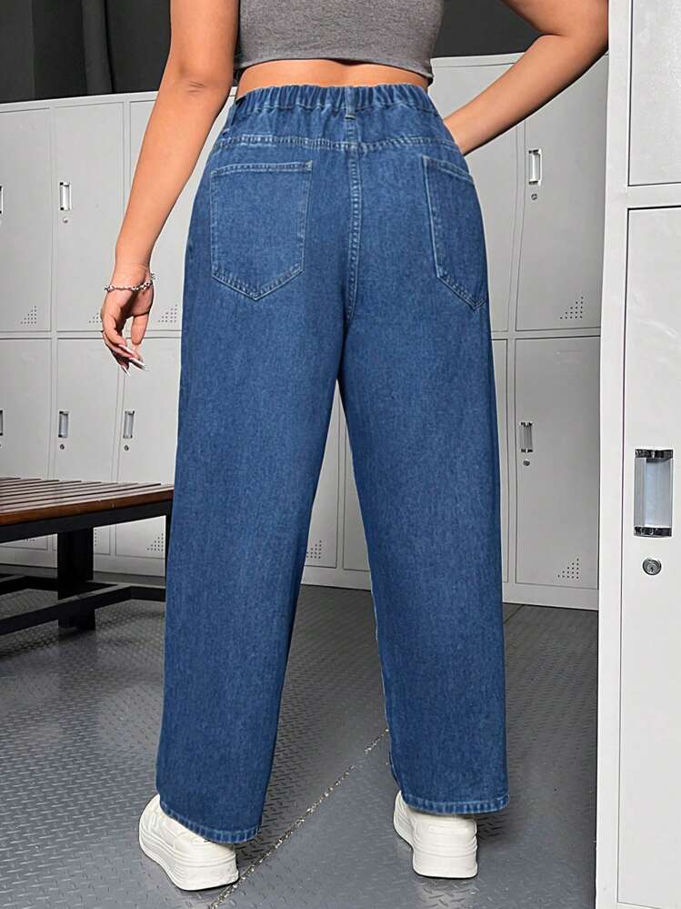 SHEIN ICON プラスサイズ ミドルライズ ストレート デニムパンツ - ブルー - 見る 2