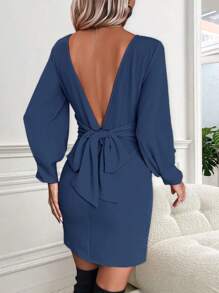 Chiquease Vestido De Espalda Descubierta Para Mujeres - Neblina azul - Ver 2