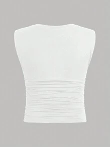 SHEIN Teenage Girls' Knitted Solid Color Pleated Casual Tank Top 2pcs/set - Black and White - View 7