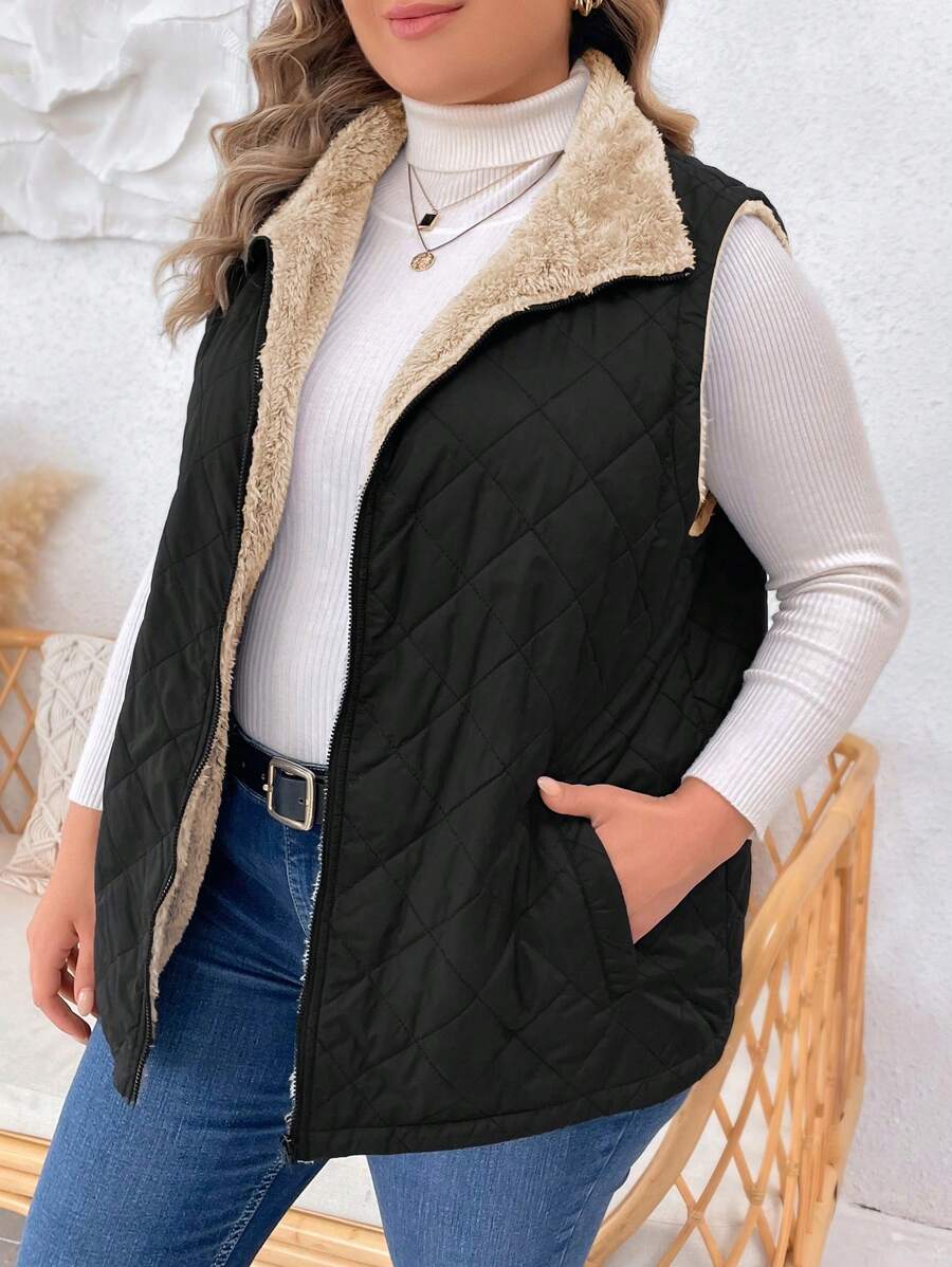 SHEIN LUNE Áo khoác lót đệm, cỡ lớn - Màu be - Xem 1