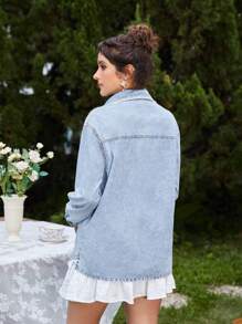 SHEIN MOD Women's Casual Denim Top With Fringe Design - Light Wash - View 3