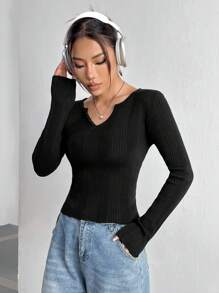 Flirla Suéter De Mujer Con Cuello De Muesca De Color Liso