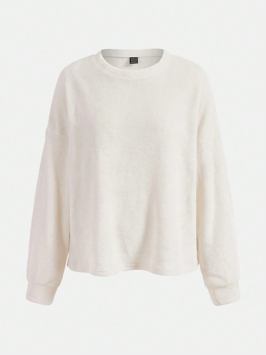 SHEIN BASICS Của phụ nữ Màu thuần Thả vai Áo nỉ - trắng - Xem 1