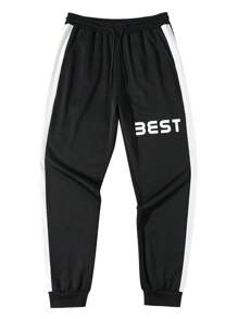 Men's Color Block Side Stripe Letter Printed Hoodie And Sweatpants Sportswear Suit, Athletic Suit, Tracksuit - Black - View 5