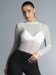 SHEIN BAE Women's See-through Mesh Top - White - View 5