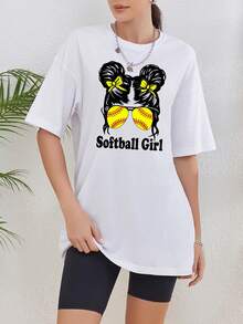 INAWLY Women's Letter & Figure Printed T-shirt