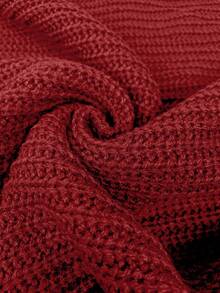 Đầm dệt kim dài tay màu trơn cổ cao vai rớt dành cho nữ, kiểu dáng thường ngày. - Đỏ - Xem 6