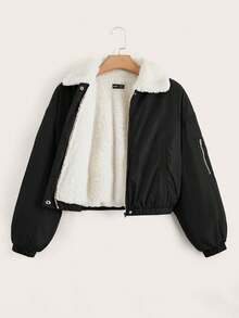 SHEIN Frenchy Áo khoác Color Block dành cho nữ có lót nhiệt và cổ - màu đen - Xem 7