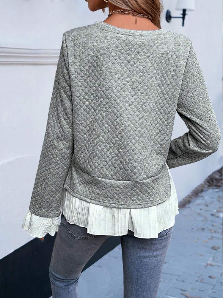 Ladies' Color Blocking Fabric Ruffle Sleeve Sweatshirt Pullover Fall Sweatshirt