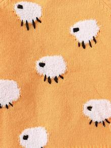 SHEIN 女孩可愛立領黃色羊圖案毛衣 - 黃色 - 查看 3