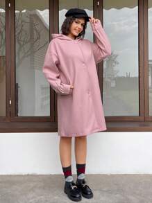SHEIN EZwear Casaco De Lã Com Capuz E Tamanho Grande Para Mulheres Com Design De Ombro Caído