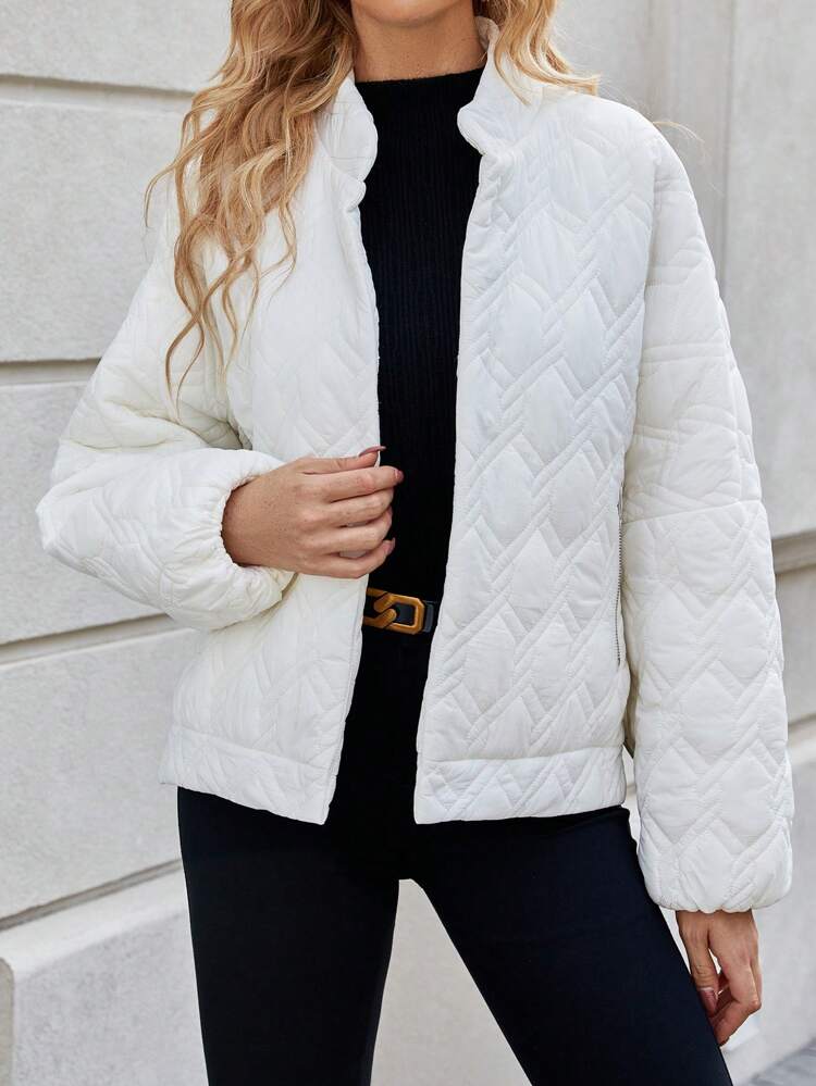 Women's Solid Color Front Open Padded Padded Coat, Winter Clothes