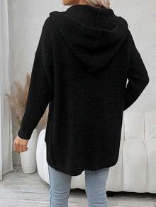 SHEIN LUNE Dual Pocket Hooded Duster Cardigan - Black - View 2