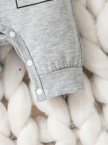 SHEIN 男嬰服裝醫生圖案長袖連身衣帶刺繡帽子,非常適合日常休閒裝和派對,秋季 - 灰色 - 查看 3