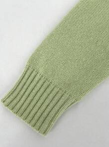 SHEIN Unity Solid Color Round Neck Sweater Knitted With Cable Rope - Green - View 3