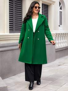 SHEIN Franclia Của phụ nữ Kích thước lớn Cổ áo tây Đôi ngực Len áo - màu xanh lá - Xem 6