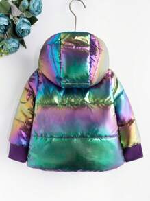 1pc Baby Girls' Iridescent Padded Coat - Multicolor - View 2