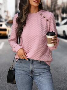 SHEIN LUNE 女士領口長袖運動衫 - 藕粉色 - 查看 1