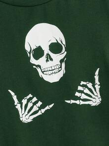 SHEIN 幼兒男童休閒長袖t恤,帶有骷髏圖案 - 墨綠色 - 查看 3