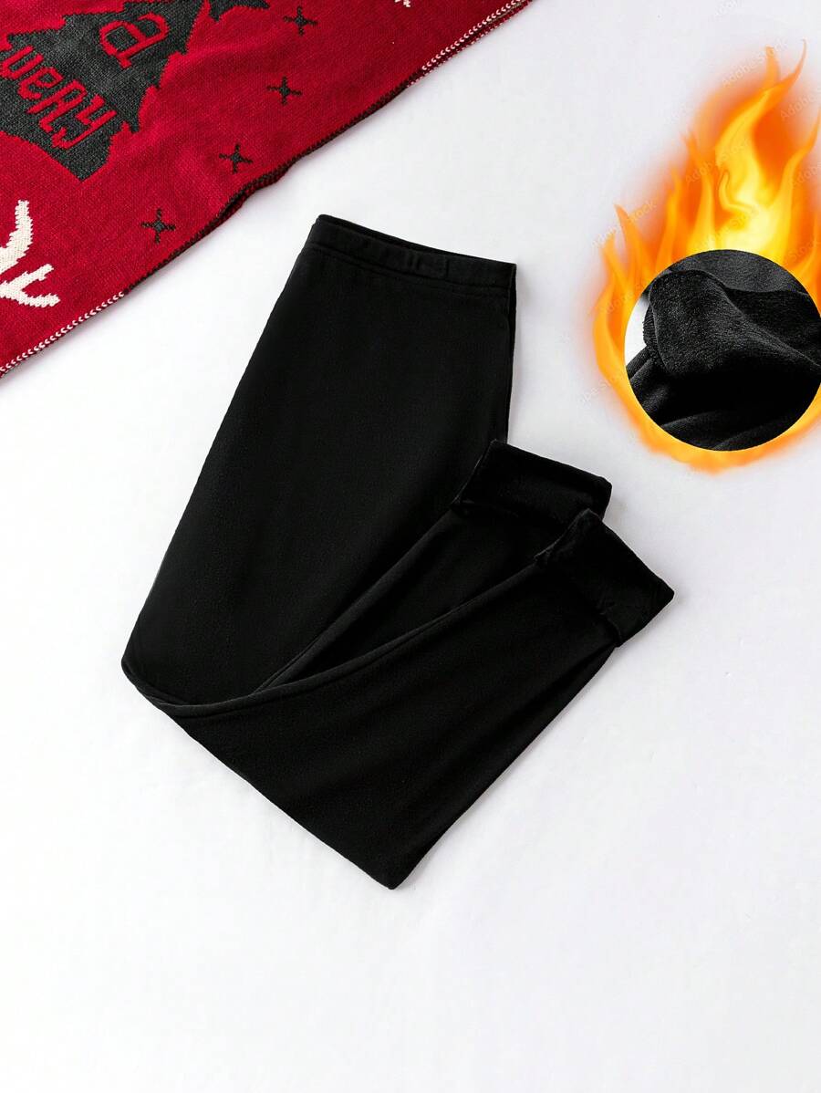 SHEIN LUNE Quần legging giữ nhiệt màu trơn cỡ lớn cho nữ - màu đen - Xem 1