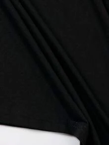 大码女式口号印花圆领短袖休闲 T 恤 - 黑色 - 查看 4