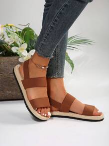 Women's Fashionable, Comfortable, Lightweight Woven Strap Elastic Band Slip-on Flat Sandals