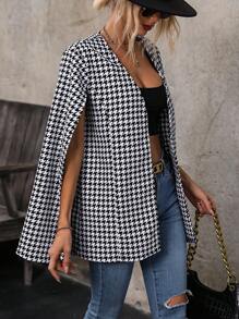 SHEIN Clasi 女款無袖千鳥格紋羊毛大衣 - 黑與白 - 查看 5
