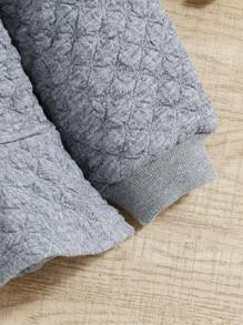 SHEIN 女嬰休閒可愛兔子圖案荷葉邊下擺長袖運動衫 - 灰色 - 查看 4