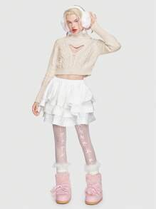 ROMWE Kawaii 情人節心形空心針織毛衣 - 杏色 - 查看 9