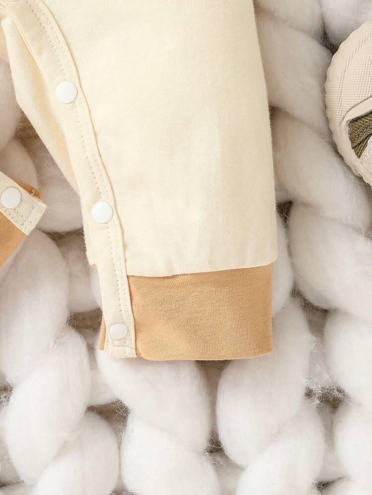 2024 New Year Baby Boys' Long Sleeve Jumpsuit With Round Neck & Color-Blocked Design, Autumn/Winter