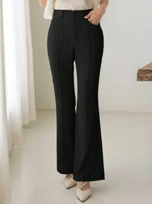 DAZY 纯色喇叭腿商务休闲西装裤，女士正装裤 - 黑色 - 查看 4