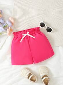 SHEIN Girls' Rose Red Bow Shorts - Hot Pink - View 4