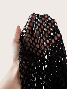 SHEIN ICON 星星補丁貼漁網短款上衣不附抹胸 - 黑色 - 查看 7