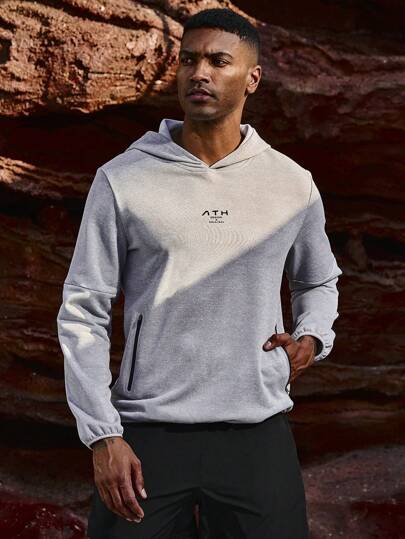 Manfinity Sport Corelite Boyfriend Style Men's Hooded Sweatshirt With Fashionable Text Pattern Print Sweatshirt Boyfriend Style Men Sweatshirt