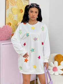 SHEIN Qutie 女性星星印花下垂肩套頭衫 - 白色 - 查看 5