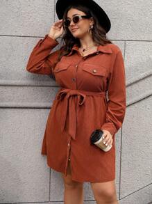 SHEIN LUNE Của phụ nữ Kích thước lớn Váy sơ mi Với Thắt Lưng - màu nâu - Xem 1