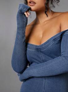 SHEIN BAE Của phụ nữ Đầm Denim - Rửa tối - Xem 5