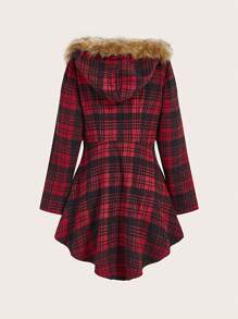 SHEIN Clasi 格紋印花毛茸邊花呢外套 - 彩色 - 查看 2