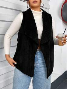 Flirla Plus Size Women's Lapel Collar Vest Coat - Black - View 5