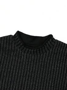 SHEIN 女童立領長袖連衣裙,毛茸茸的裙擺 - 黑色 - 查看 3