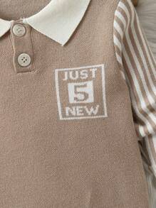 Baby Boys' Sweater With Letter & Stripe Pattern - Khaki - View 4