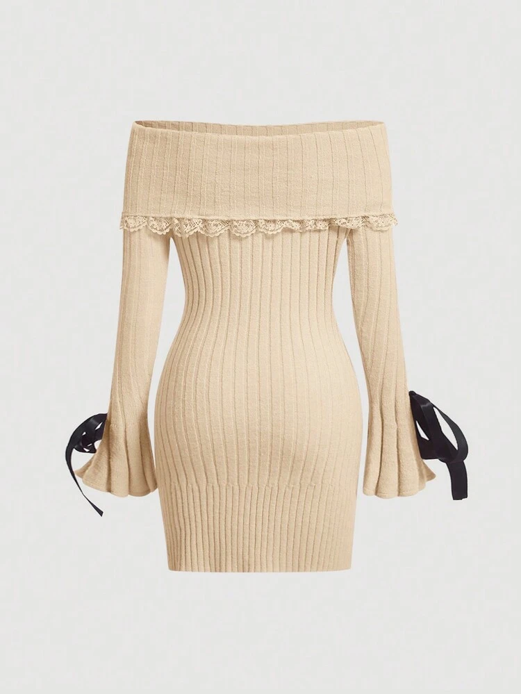 Women'S Off Shoulder Slim Fit Sweater Dress