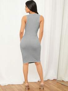 SHEIN SXY 女式無袖純色修身針織連衣裙 - 灰色 - 查看 2