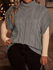 SHEIN LUNE Kích thước lớn Cổ cao Xoắn Dan Áo len vest - Xám - Xem 4