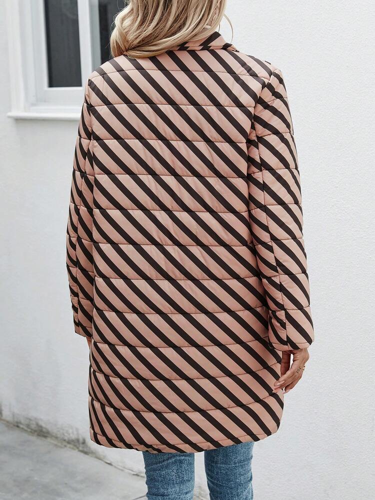 Women'S Press Button Padded Padded Coat Clothes Winter With Diagonal Stripe Print Fall Cloth For Women